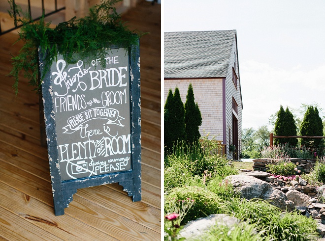 We love this gorgeous hand lettered ceremony chalkboard and venue!