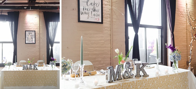 Loving the personalized inital details on this couples sweetheart table!