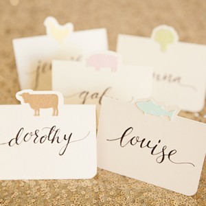 Darling idea for seating cards with each guests choice of entrée!