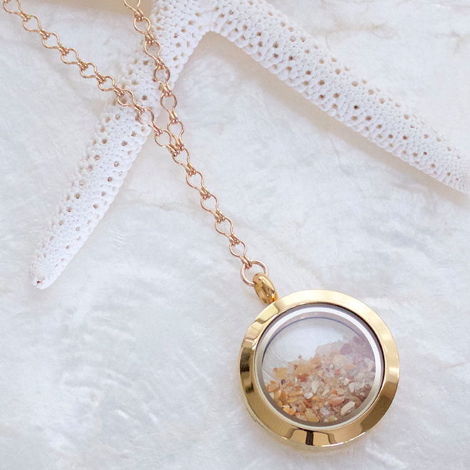 14kt Yellow Gold Fill Sands of Time Fillable Shake Necklace by SSM Design