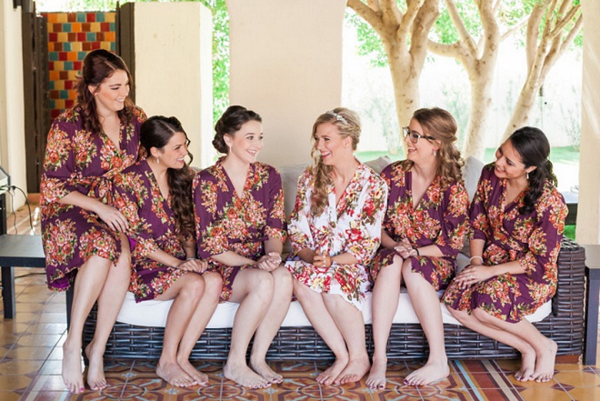 Loving this Bride and her Bridesmaids floral robes! Darling!