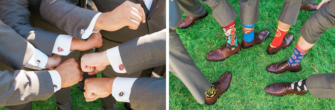 Fun Groom and Groomsmen shot with their fun wedding socks!