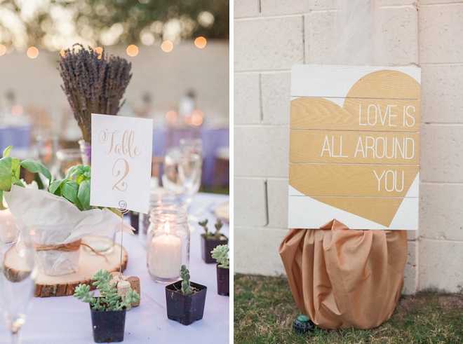 We're loving the gold details and signage at this desert wedding!