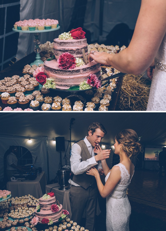 How fun is this gorgeous Bride and Groom?! We're loving their wedding cake and cupcake dessert table!