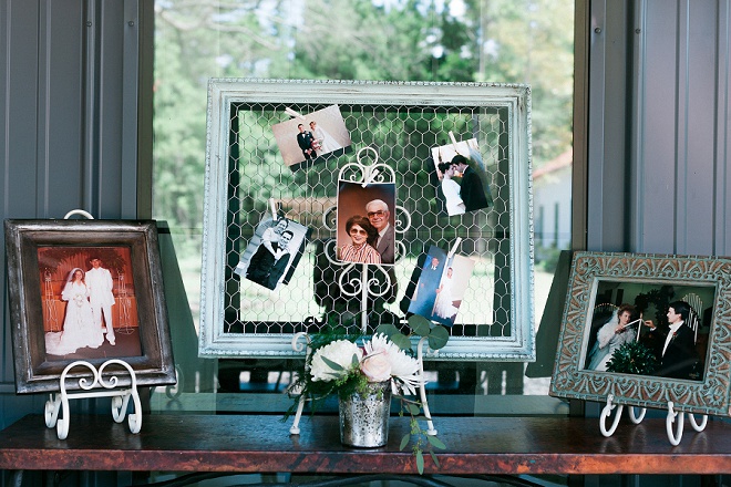 Such a sweet idea to display family wedding photos at your wedding reception!