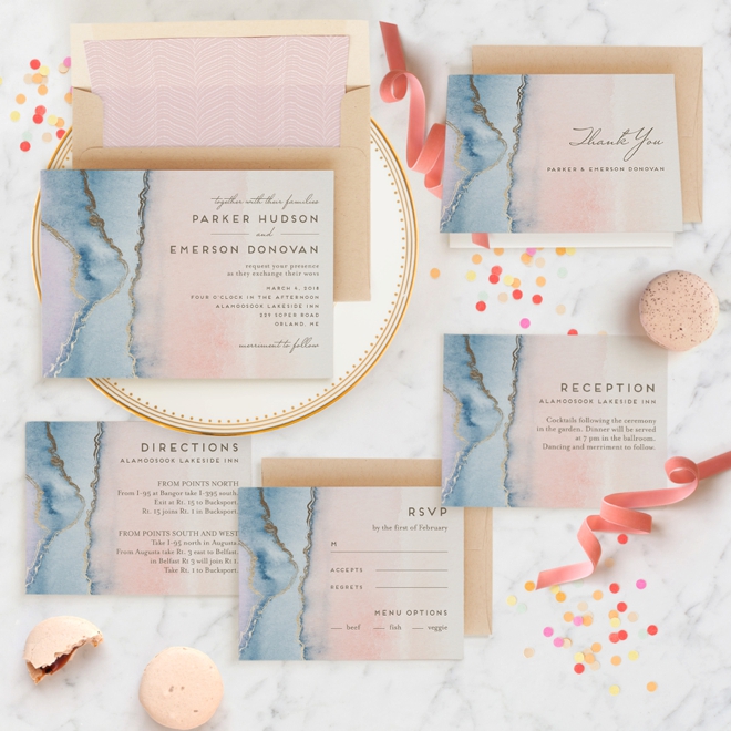 Simple Agate themed wedding invitation suite by Minted in the pantone colors of the year!