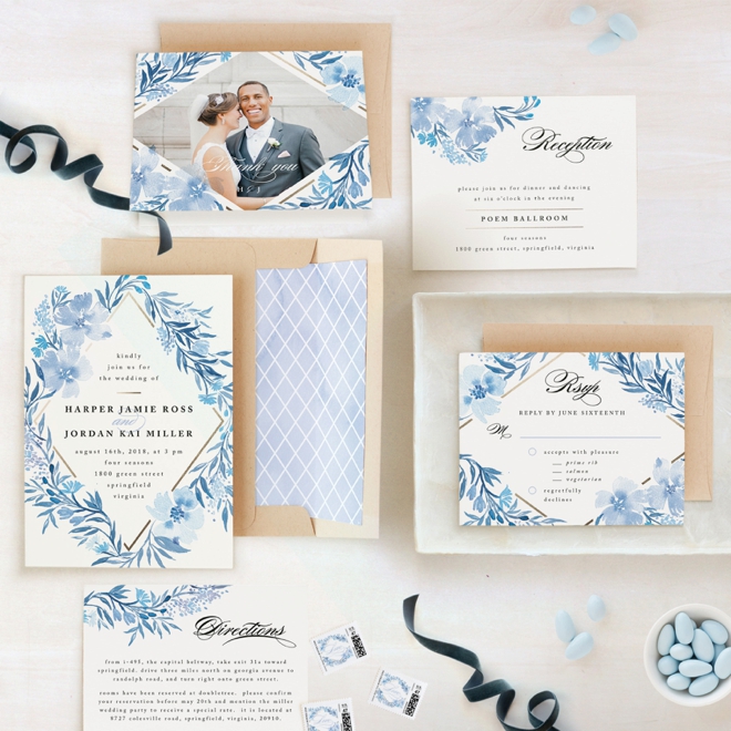 Poetic Blue themed wedding invitation suite from Minted!