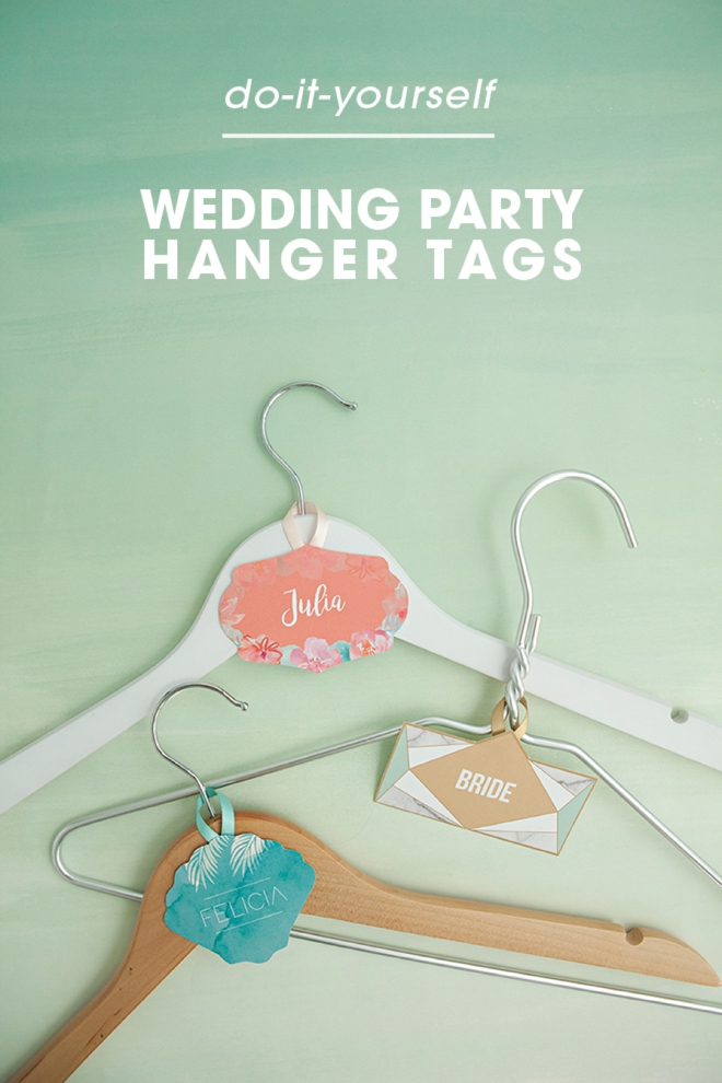 FREE printable and editable bridal party hanger tags in three themes!