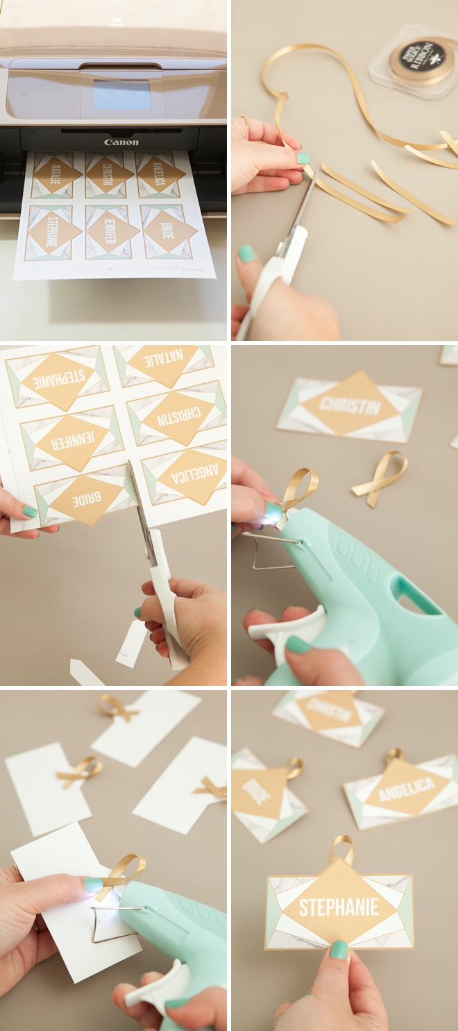 FREE printable and editable bridal party hanger tags in a modern wedding theme!