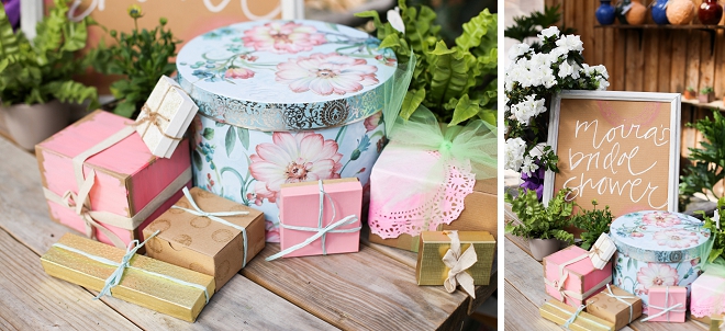 Loving this gorgeous gift setup at this garden bridal shower!