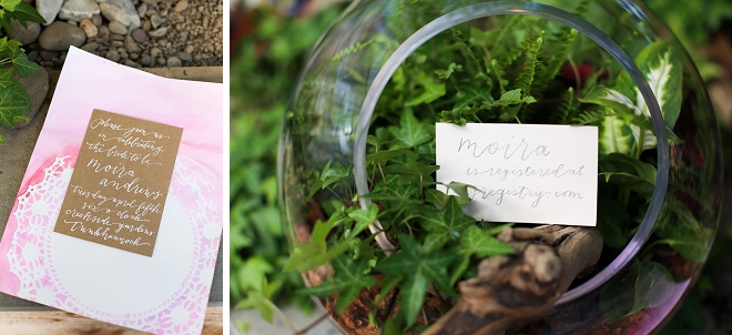 We love these hand lettered detail signs at this gorgeous garden bridal shower!