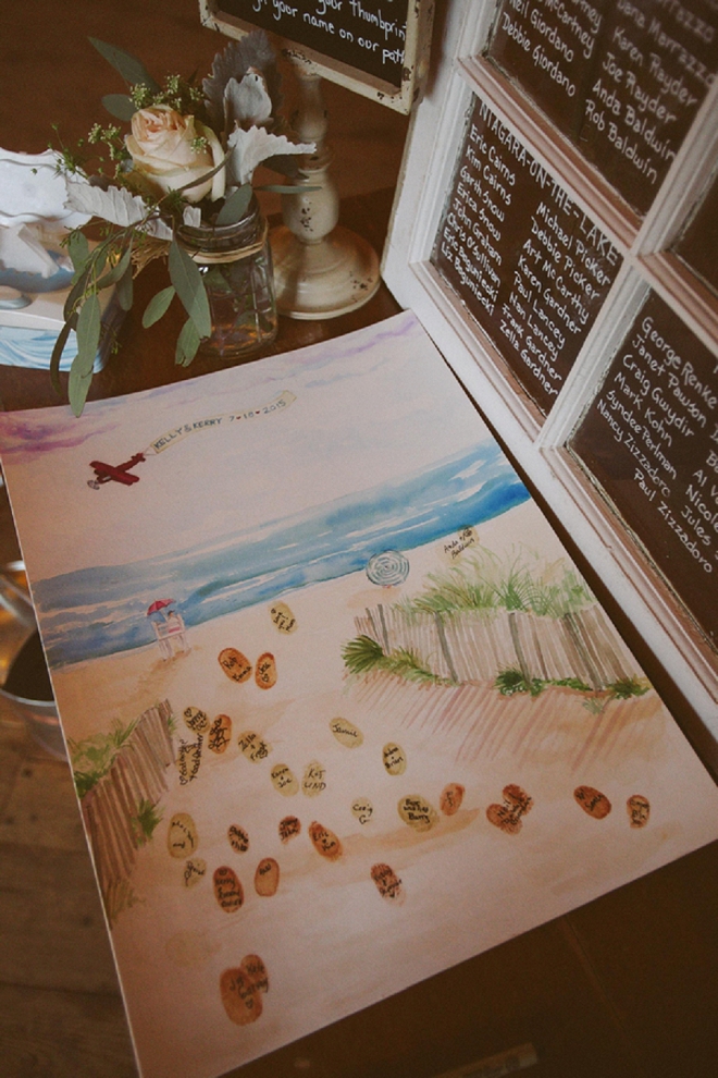How fun is this thumbprint guest book beach idea? Loving it!