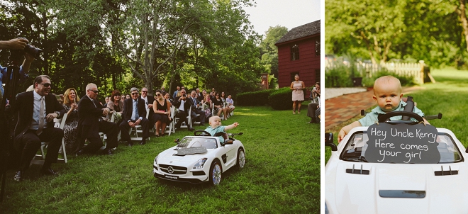 How adorable is this ring bearer and his car?! SO CUTE!!
