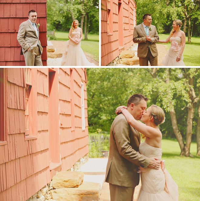 Swooning over this darling first look at this rustic DIY wedding!