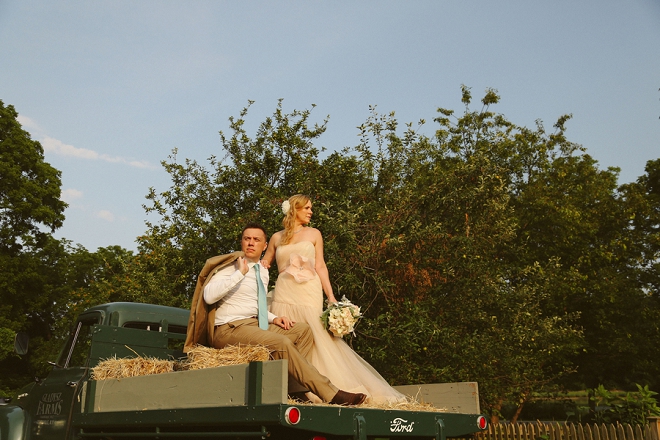 We're loving these Bride and Groom shots with the vintage truck! So fun!