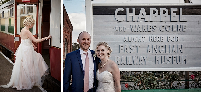 How fun is this gorgeous Bride and Groom at their train museum reception in the UK!