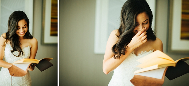 How darling is this Bride reading her Groom's notes? Swooning!