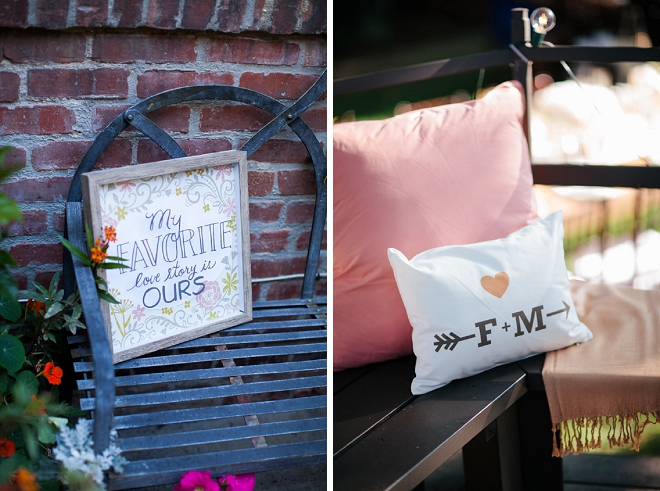 Loving the comfy and darling details and signage of this garden reception!
