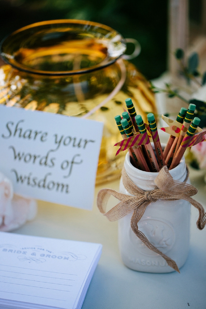 We love this interactive reception activity of words of wisdom for the new Mr. and Mrs!