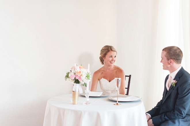How darling is this Bride and her Groom at their DIY sweetheart table! Swoon!