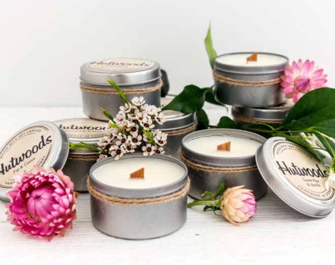 Soy Candle Wedding Favors In Travel Tins by Hutwoods