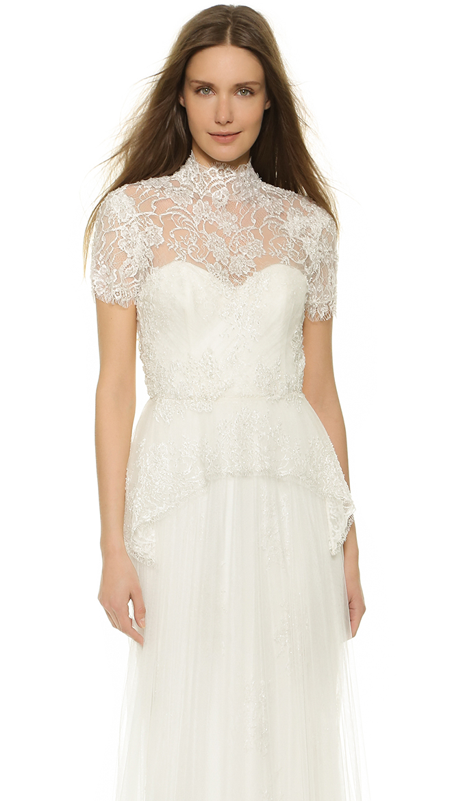 the details on this Marchesa peplum top are stunning and can be worn over a dress to add a perfect amount of coverage
