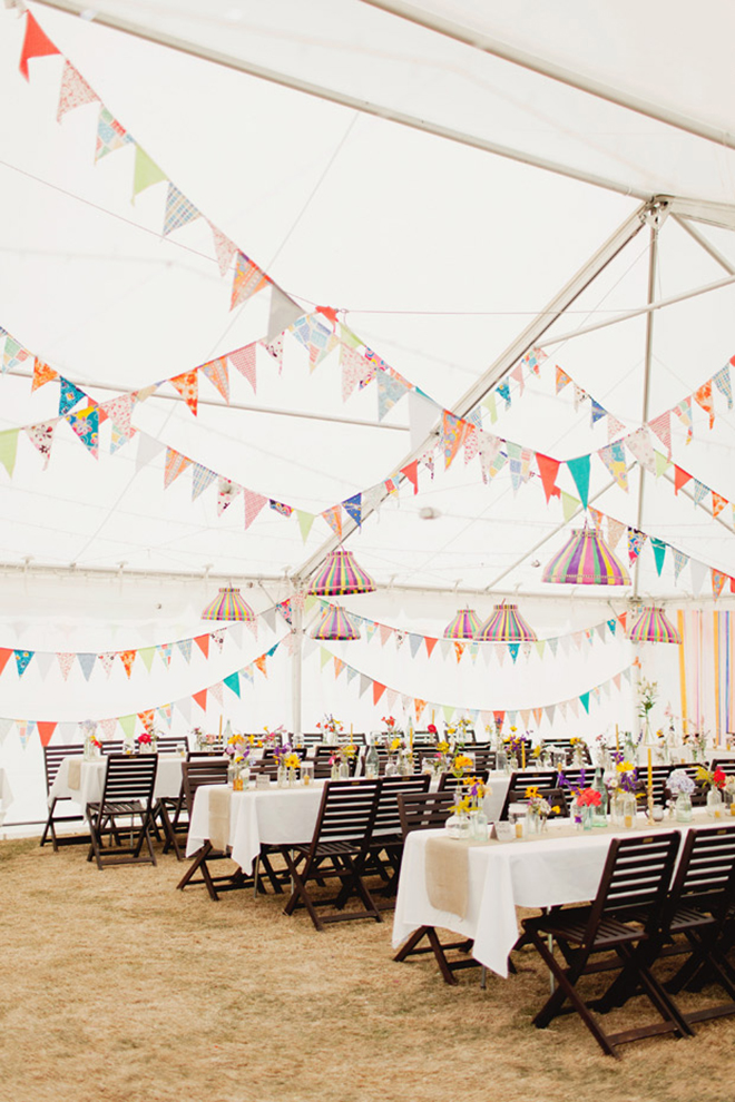 Add some whimsy and color to your tent with bunting flags