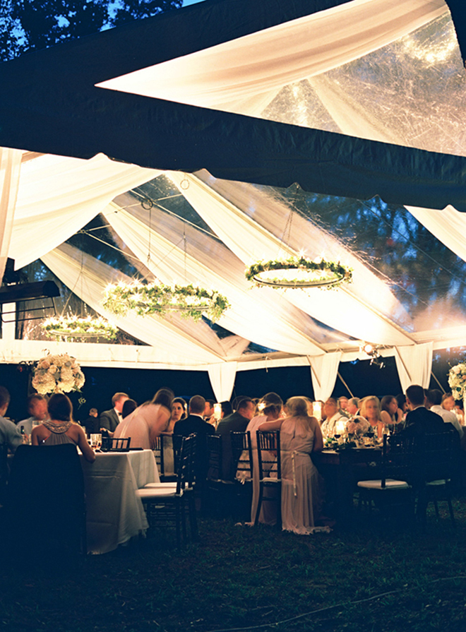 Fabric draped over a clear tent adds another dimension
