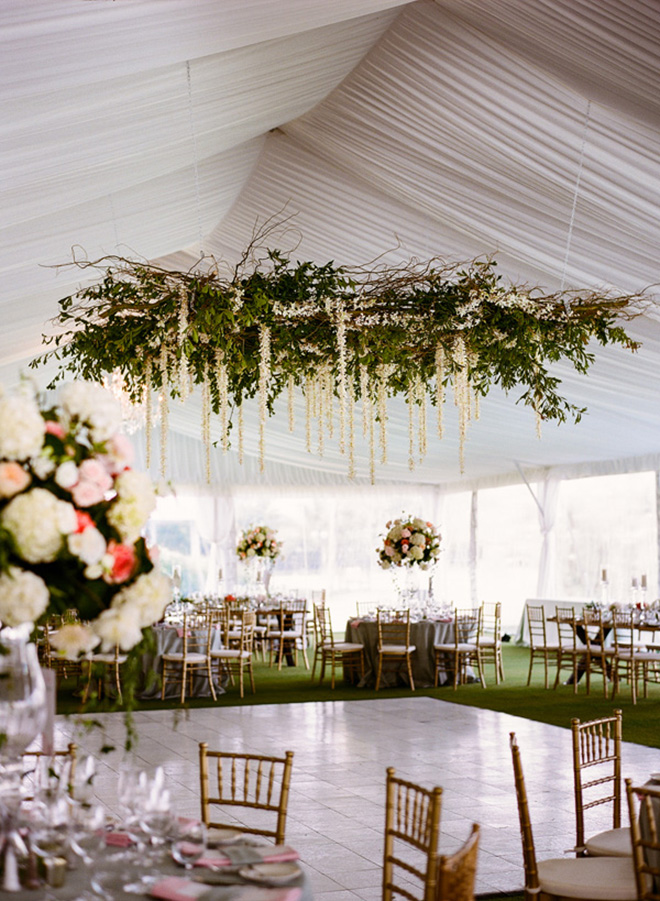 Floral chandelier over the dance floor makes a stunning focal point