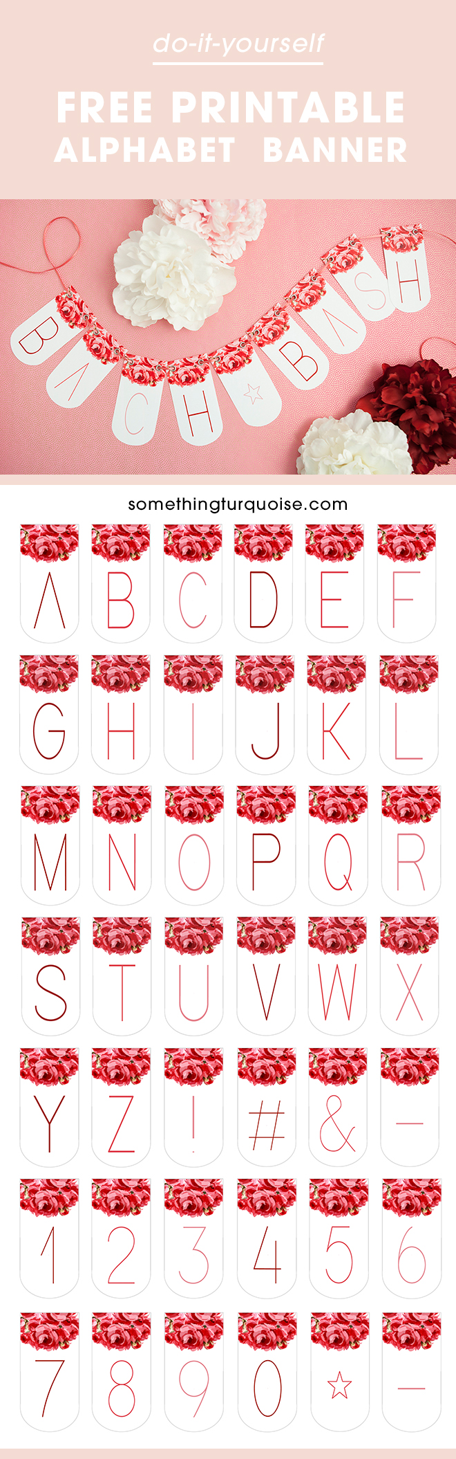 Adorable FREE printable floral alphabet banner, you can make it say anything you want!