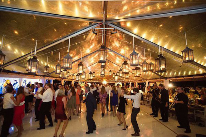 hanging lanterns decorate a fabulous dance floor