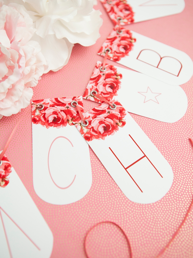 Adorable FREE printable floral alphabet banner, you can make it say anything you want!