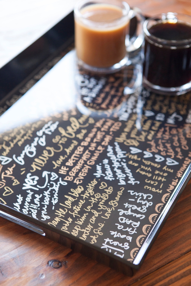 Check out this awesome DIY idea for a serving tray guest book!