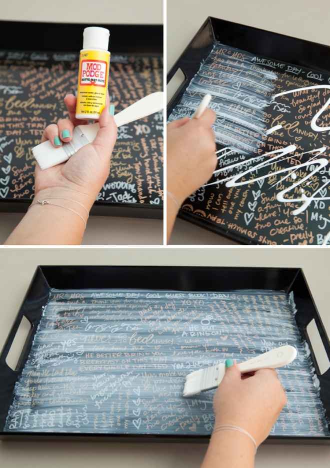 Check out this awesome DIY idea for a serving tray guest book!