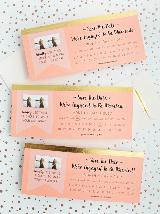 Make your own darling Save the Date invitations with mini-stickers for your guests to mark their calendars with!