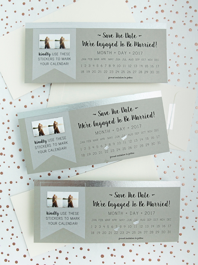 Make your own darling Save the Date invitations with mini-stickers for your guests to mark their calendars with!