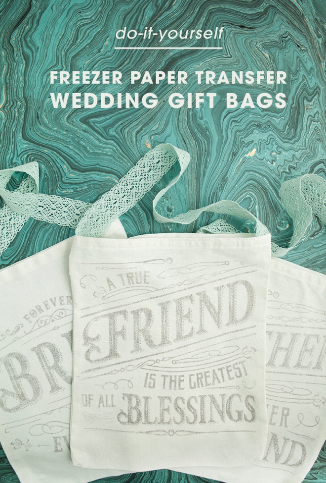 Use this crazy awesome freezer paper transfer technique to make these wedding tote bags!