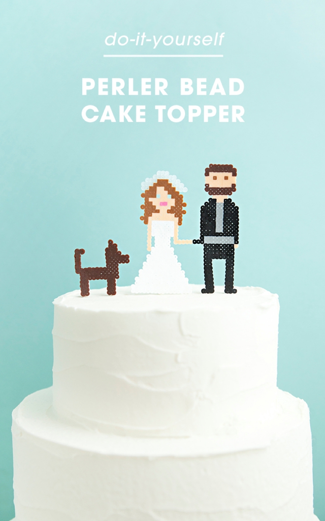 How cute are these mini perler bead wedding cake toppers! So easy to DIY!