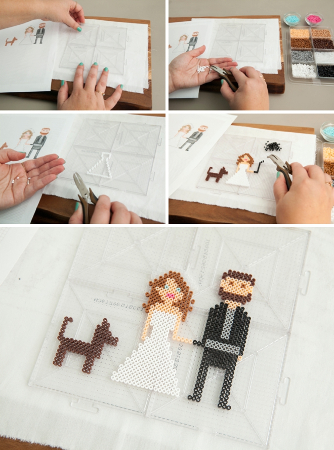 How cute are these mini perler bead wedding cake toppers! So easy to DIY!