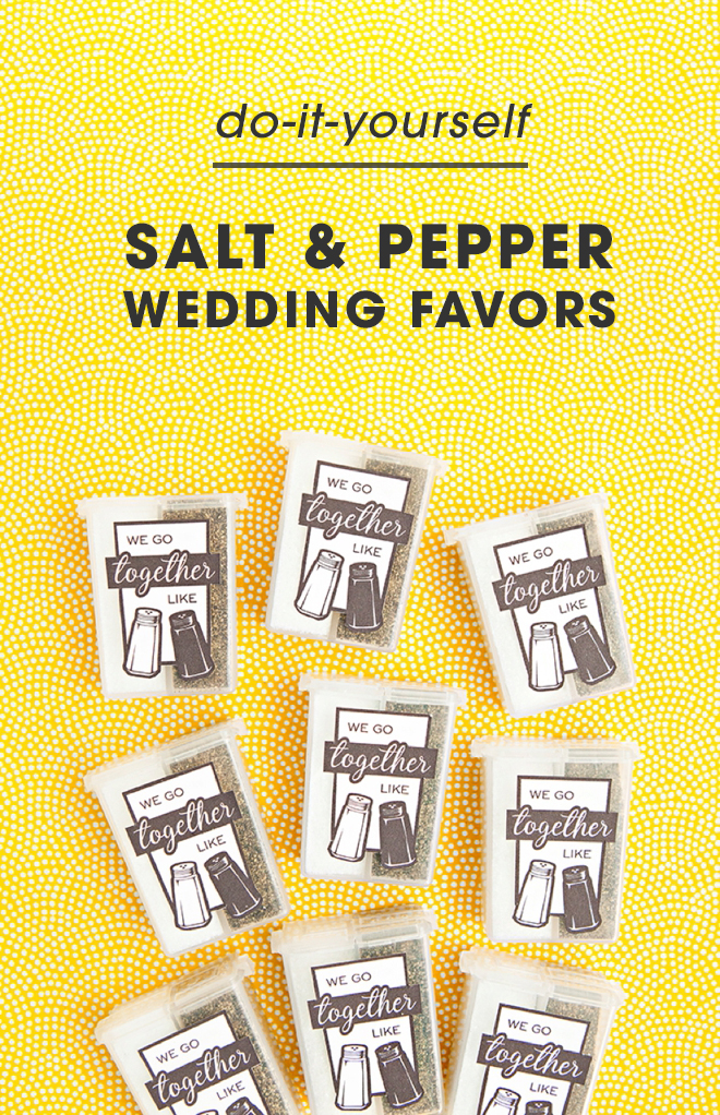How cute are these DIY pocket sized salt and pepper favors!?!
