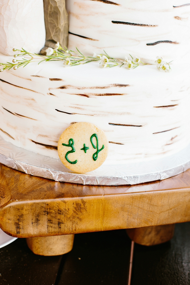 We're swooning over this fun couples rustic wedding cake and dessert bar!