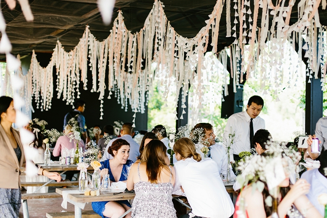 We're loving this couple's relaxed reception and their BBQ feast!