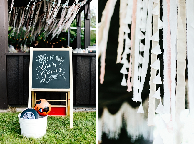 Loving this couple's fun outdoor lawn games idea at their relaxed outdoor reception!
