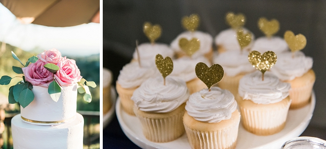 Darling treat bar with cookies, macaroons and cupcakes for this dreamy DIY California wedding!