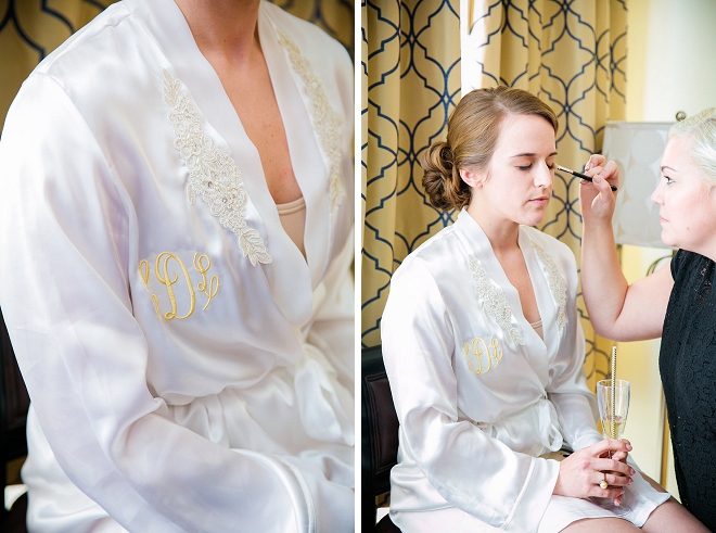 The gorgeous Bride getting ready for the big day in her bridal robe!
