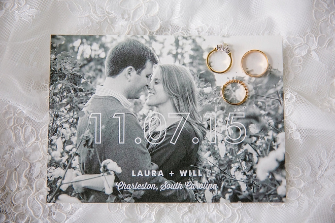 How cute is this couples Save the Date and ring shot?! Love!
