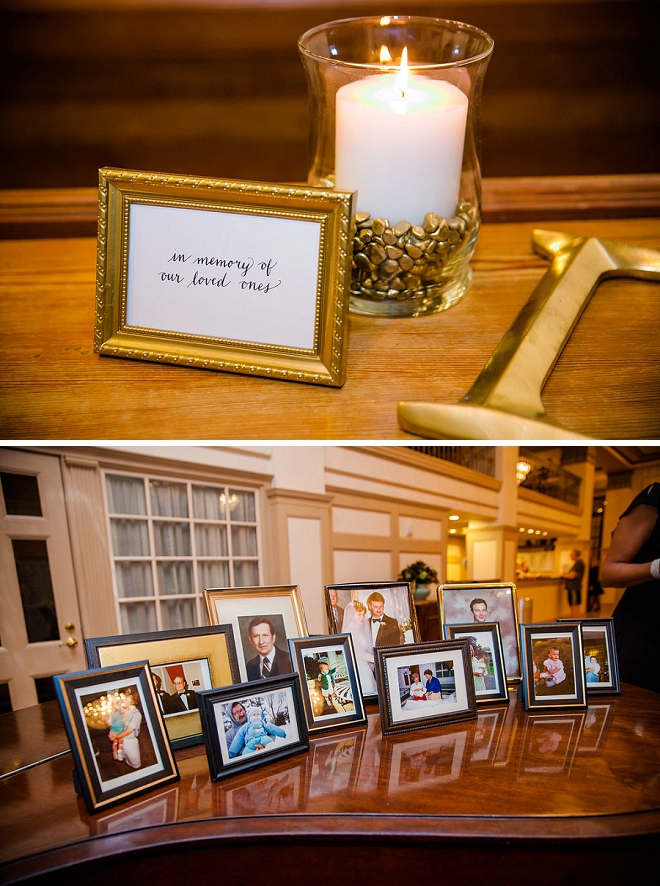 Such a sweet idea! A memory candle and photos at their reception!