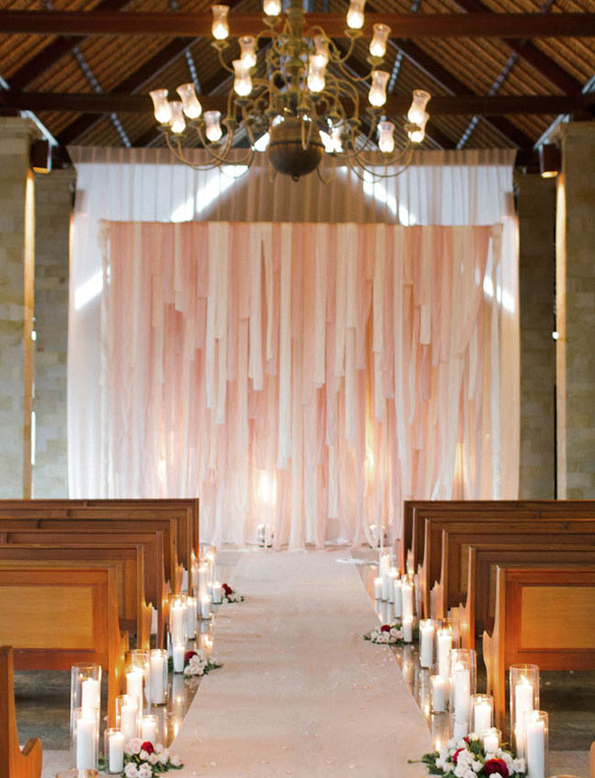 Dreamy blush indoor wedding ceremony backdrop you don't want to miss!