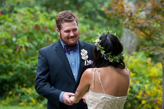 Loving this sweet and fun first look before their wedding ceremony!