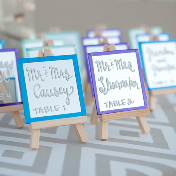 How to make the most darling mini-mirror and easel escort card display!